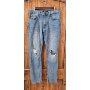 Ring of Fire Slim Jeans Women W31 L30 Light Blue Excellent Distressed Ripped Kne